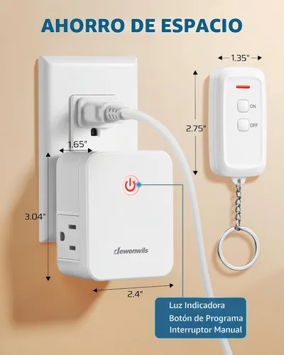 Vista 6 de DEWENWILS Toma de control remoto para interiores, interruptor de luz remoto inalámbrico con 2 salidas laterales, interruptor de salida remoto sin