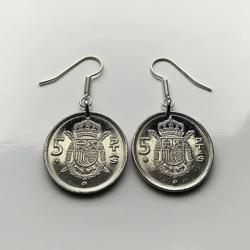 Vista 5 de Spain España 5 Pesetas Spanish coin earrings jewelry escudo Español Madrid Barcelona Sevilla Málaga Córdoba Valencia Granada Zaragoza Toledo Cadiz