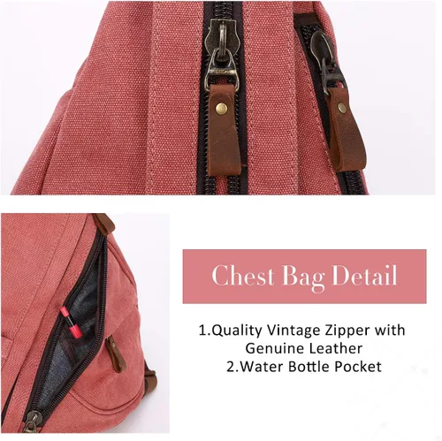 Vista 5 de KL928 Bolso bandolera de lona Mochila pequeña cruzada de hombro, mochila casual para hombres y mujeres