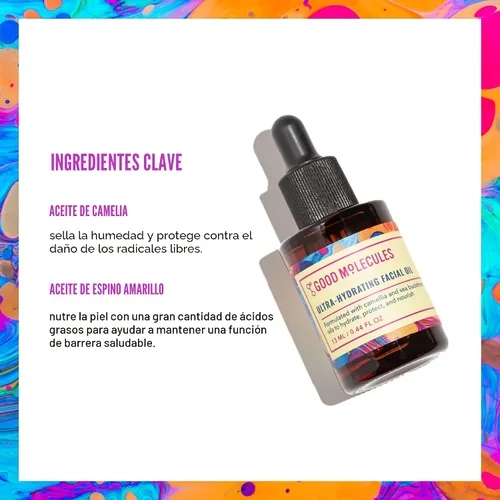 Vista 3 de Good Molecules Aceite facial ultrahidratante, hidratante facial con aceites nutritivos de espino amarillo y camelia, cuidado hidratante de la piel