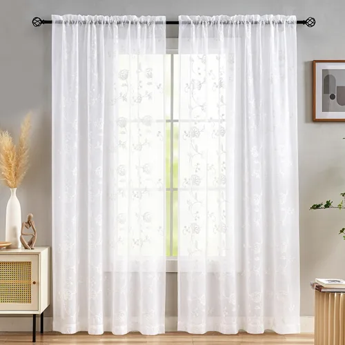 Vista 111 de MYSTIC-HOME Juego de cortinas de niveles transparentes blancas para cocina de 24 pulgadas de largo, tratamiento de cortinas para ventanas pequeñas