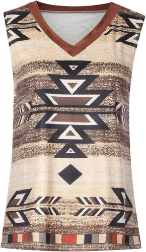 Vista 2 de Ollysqiar Camisetas sin mangas con estampado étnico vintage para mujer, cuello en V, para dormir