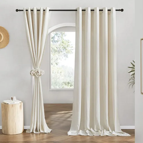 Vista 124 de NICETOWN - Cortinas de lino angora para ventana de cocina sobre el fregadero, con ojales, lino grueso angora, tratamientos cortos para ventanas