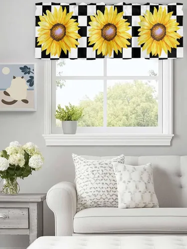 Vista 11 de Cenefas de girasol para ventanas de cocina, cenefa de cortina de granja, cortinas cortas de girasol de acuarela, cenefas con bolsillo para barra