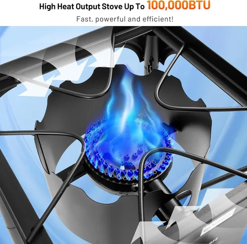 Vista 4 de Giantex Estufa de un solo quemador al aire libre, soporte de quemador de alta presión máx. 100,000 BTU, regulador de 0-20 PSI patas desmontables