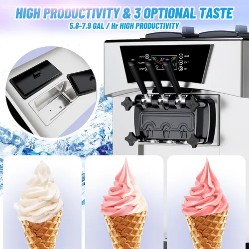 Vista 6 de Takywep 2200W Commercial Soft Serve Ice Cream Machine – 3 Flavors – 5.8-8 Gal/Hr – Vertical Stainless Steel Maker – LCD Touch Panel – Auto Clean