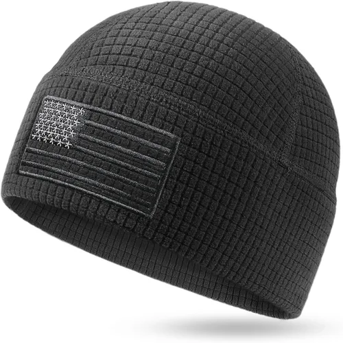 Vista 9 de OUTDOOR SHAPING Gorro de forro polar con bordado de bandera americana en cuadrícula, táctico, militar, gorra de cráneo del ejército