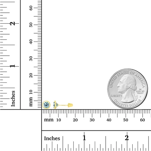 Vista 4 de Aretes de tuerca de oro macizo de 14 quilates, hipoalergénicos, de 0.197 in, con bisel de piedra natal