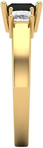 Vista 3 de 0.89ct Corte Princesa 3 piedras Solitario Wacento Negro Onyx Diseñador Boda Nupcial Art Deco Aniversario Anillo de 14k Oro Amarillo