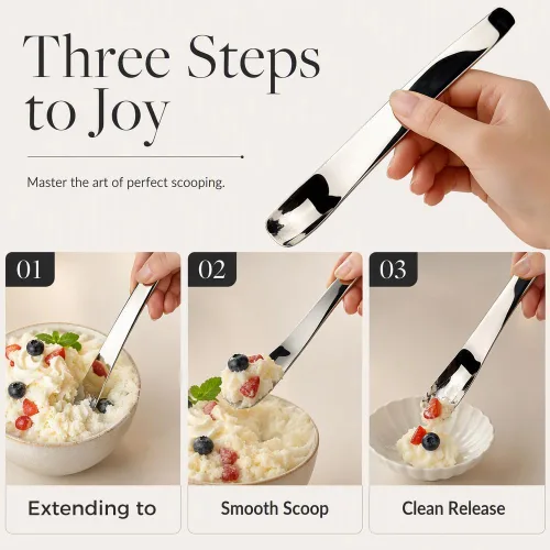 Vista 4 de Stainless Steel Dessert Spoon with Long Ergonomic Handle, Ice Cream Spoon 3PCS