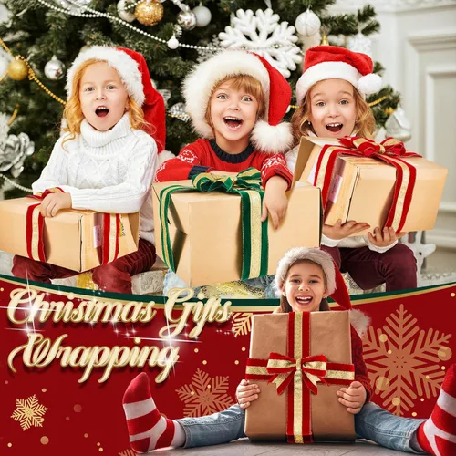 Vista 6 de 2 rollos de cinta de Navidad con borde dorado con cable, rojo y verde