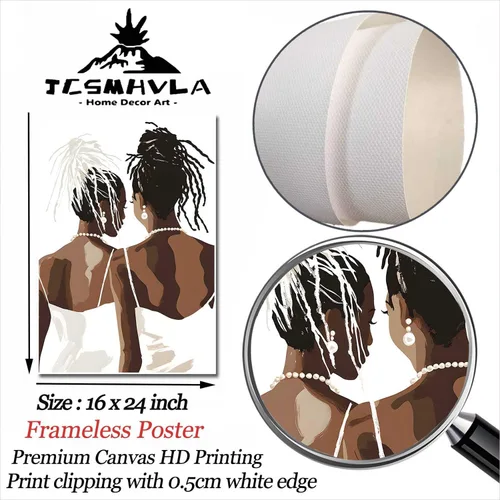 Vista 3 de JCSMHVLA Imágenes de mujeres negras para dormitorio, baño, pinturas minimalistas afroamericanas, arte de pared bohemio para pared de niña negra