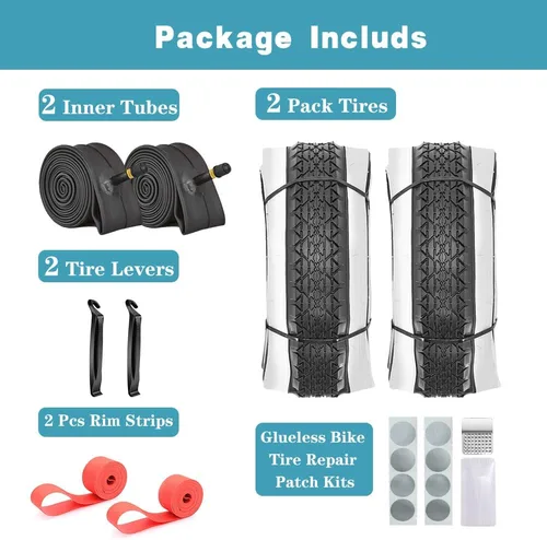 Vista 2 de Paquete de 2 neumáticos y tubos de bicicleta Beach Cruiser de 24 pulgadas/26 x 2.125 pulgadas o sin tubos de 24 pulgadas/26 x 1.75 pulgadas/2.125