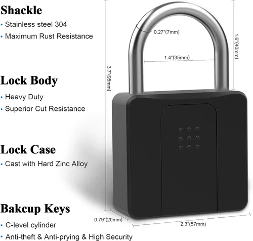 Vista 6 de Candado de huellas dactilares, Dhiedas Pad Lock con huella dactilar Bluetooth llave impermeable resistente cerradura de combinación para valla al