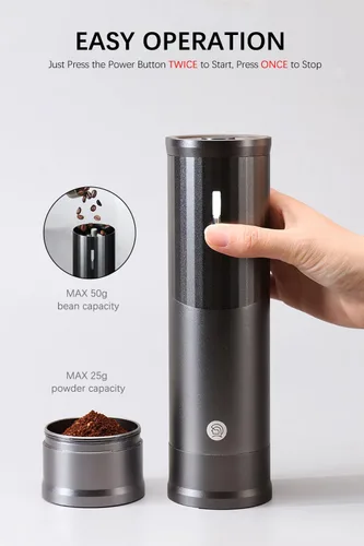 Vista 8 de Molinillos de café eléctricos, molinillo de rebabas portátil, capacidad de 1.76 oz con cubierta magnética, ajuste ajustable externo, cuerpo
