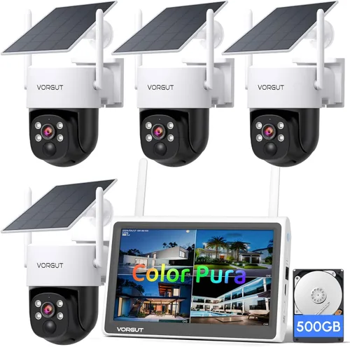 Vista 10 de Sistema de cámara de seguridad con energía solar para exteriores con monitor de 10 pulgadas, 2 cámaras inalámbricas 2K para seguridad del hogar