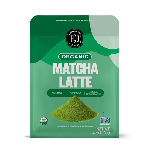 Vista 8 de FGO Té matcha latte en polvo, orgánico, bolsa a granel que se puede volver a cerrar, de 16 oz, matcha japonés con azúcar de caña orgánica