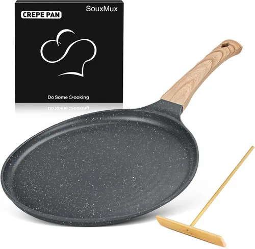 Vista 12 de SouxMux - Sartén para crepas de 8 pulgadas con esparcidor, cerámica antiadherente, lista para inducción Negro