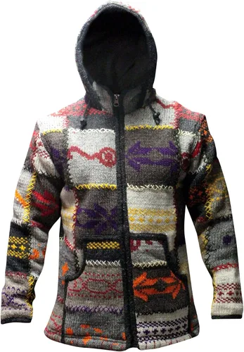 Vista 3 de Shopoholic Fashion Chaqueta de invierno para hombre, diseño de retazos, cuello alto, estilo hippie bohemio, multicolor
