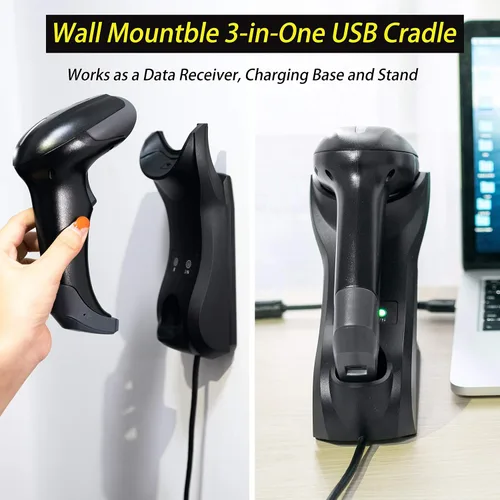 Vista 6 de TEEMI Escáner de código de barras Bluetooth 1D 2D con base USB inteligente montado en la pared, activación automática omnidireccional manos libres
