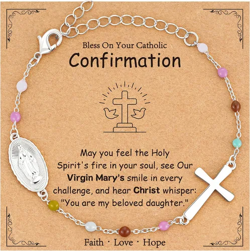 Vista 11 de Pulsera de cruz católica de la Virgen María para niñas y mujeres, pulsera de cuentas de rosario, primera comunión, confirmación, bautismo, madrina
