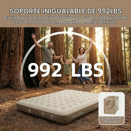 Vista 2 de Naturehike Colchón de aire tamaño California King con bomba recargable USB integrada, 992 libras de soporte máximo colchones inflables, colchón