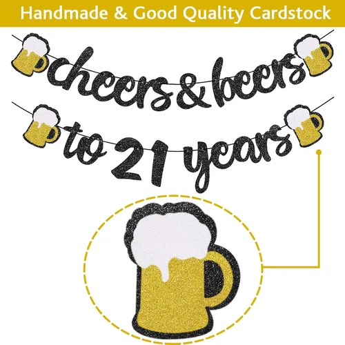 Vista 3 de 21st Birthday Anniversary Decorations for Men Women (Black Gold) Gold Foil Balloon, Cheers Cup Foil Balloon for Wedding Anniversary Party Supplies