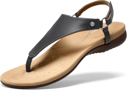 Vista 14 de DREAM PAIRS Sandalias planas para mujer, con soporte de arco, ortopédicas, cómodas, suaves, acolchadas, para verano, con correa en T