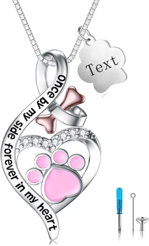Vista 31 de Collar de urna de plata de ley para cenizas, recuerdo conmemorativo para perros, gatos y mascotas