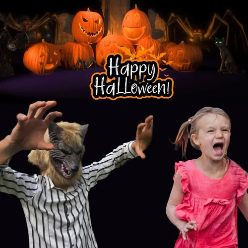 Vista 5 de Bygytyo Máscara de cabeza de lobo y garras de Holloween - Máscara de terror para fiesta de cosplay, disfraz de hombre lobo, regalo perfecto