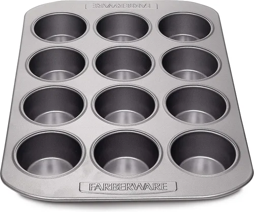 Vista 11 de Farberware, utensilio para hornear antiadherente, asadera para muffins (12 copas), color gris, Sartén para muffins, 12 tazas, ninguno , Gris