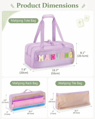 Vista 5 de Yarwo 3 PCS Mahjong Bag for Tiles & Racks, Empty American Mahjong Game Tote Purple