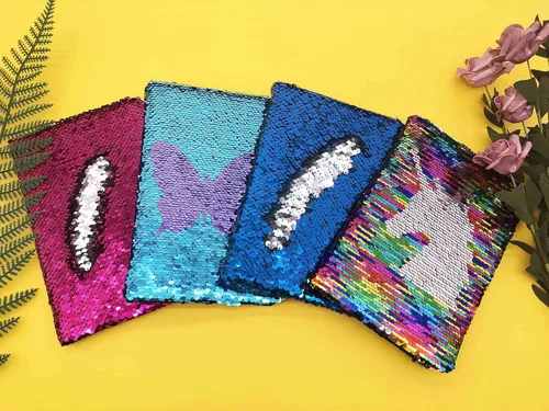 Vista 6 de Diario de lentejuelas para niñas, 8.5 x 5.5 pulgadas, 160 páginas rayadas para niñas y niños, cuaderno reversible de lentejuelas cambiantes