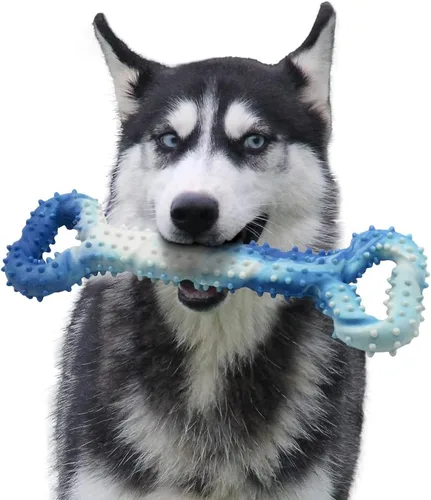 Vista 7 de Juguetes para perros para masticadores agresivos, juguetes grandes para perros con diseño convexo, juguete de goma natural para perros enérgicos