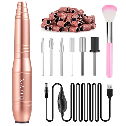 Vista 12 de Kit profesional de taladro de uñas USB de 20000 RPM para uñas acrílicas, pulido de manicura y pedicura con 6 brocas de uñas, bandas de lijado y Negro
