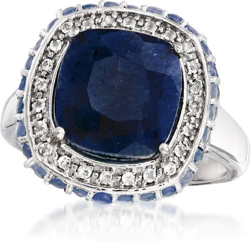 Vista 4 de Ross-Simons 5.70 ct. t.w. Sapphire and .10 ct. t.w. White Topaz Ring in Sterling Silver