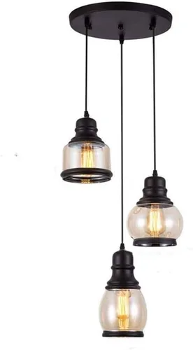 Vista 6 de Lámpara colgante de estilo rústico retro con pantalla de cristal integrada, lámpara de techo industrial para isla de cocina, mesa de comedor, Cabeza