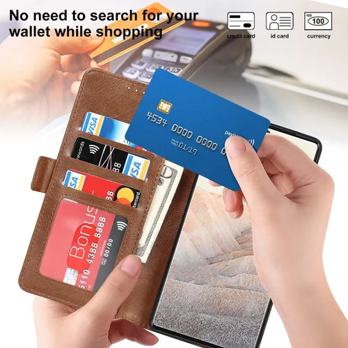 Vista 5 de Havaya Funda tipo cartera para Google Pixel 6 Pro con tarjetero para Pixel 6 Pro 5G, funda abatible con ranuras para tarjetas de crédito, piel