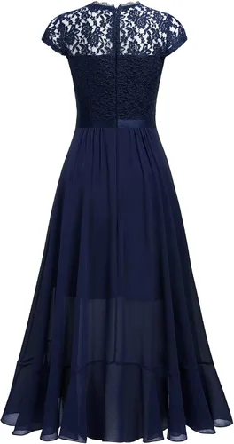 Vista 7 de Miusol Vestido largo de noche con volantes de gasa y encaje retro para mujer
