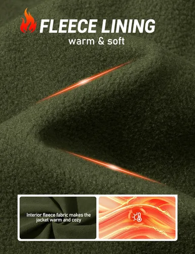 Vista 5 de MAGCOMSEN Chaqueta Softshell con forro polar para hombre, ligera, impermeable, cortavientos con cremallera, abrigo de lluvia para invierno
