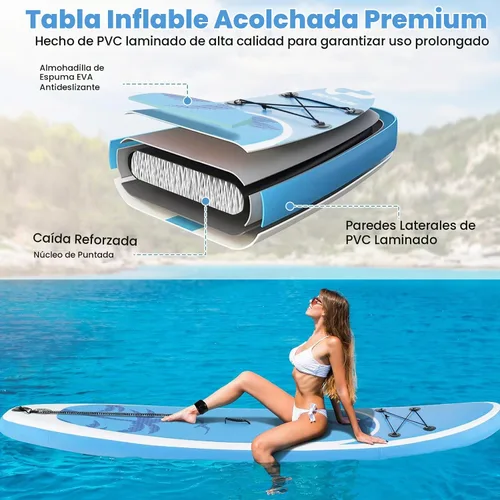 Vista 2 de GYMAX Tabla de remo, tabla de remo inflable con accesorios de SUP, aleta extraíble, paleta, bomba, correa y bolsa de transporte, tablas de remo