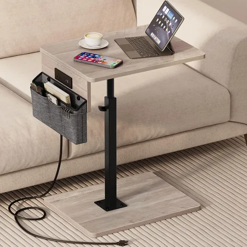 Vista 11 de Vagusicc - Mesa con bandeja para apoyabrazos de sofá, mesa giratoria de 360° con altura ajustable para TV, mesa auxiliar para espacios pequeños