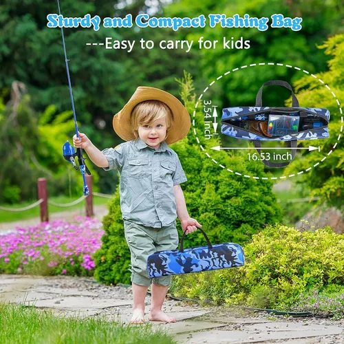 Vista 5 de Milerong Caña de pescar para niños, caña de pescar telescópica portátil y carrete combinado para niños, niñas, jóvenes, con carrete de pesca