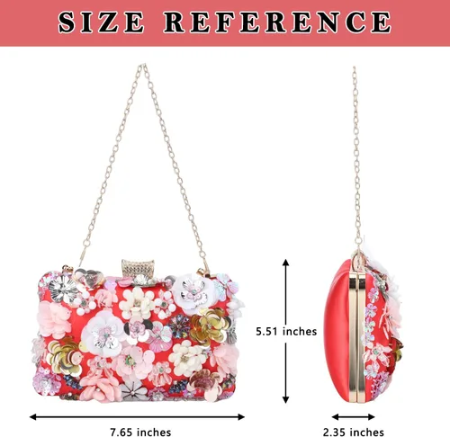 Vista 3 de Fecialy Bolsos de noche florales para mujer, bolsos de mano con diamantes de imitación coloridos, bolso floral para novia, boda, bolso de hombro