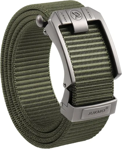 Vista 15 de JUKMO Cinturón de trinquete para hombre, cinturón táctico de nailon con hebilla deslizante automática, ribete ajustable para adaptarse