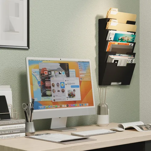 Vista 3 de Colgador para pared, diseño con texto File Conjunto de 5, Negro