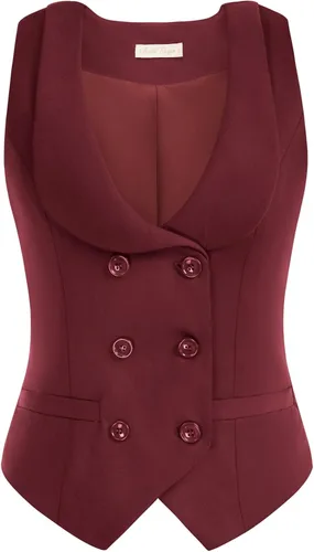 Vista 10 de Belle Poque Chaleco de doble botonadura para mujer, chaleco vintage con cuello de solapa y 2 bolsillos Verde militar