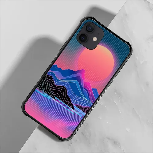 Vista 7 de CARLOCA Funda compatible con iPhone 12 Mini, funda Synthwave Purple Landscape Retro para iPhone 12 Mini, diseño gráfico, a prueba de golpes