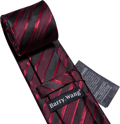 Vista 101 de Barry.Wang Juego de corbatas a cuadros para hombre con pañuelo gemelos de rayas clásicas