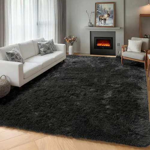 Vista 153 de ONASAR - Alfombra de pasillo negra de 2 x 6 pies, esponjosa, lavable, ultrasuave, afelpada, peluda, tapete para bebés, dormitorio de niños, armario
